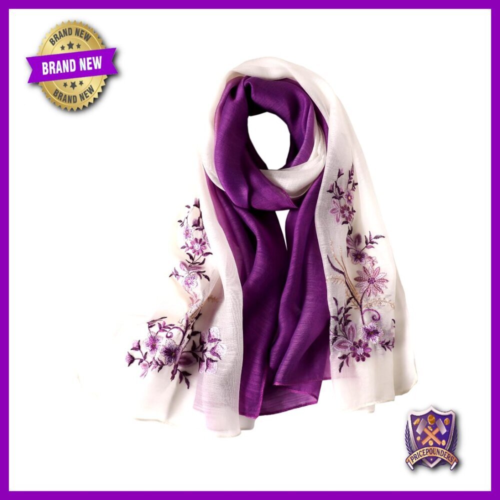 Silk Wool Embroidered Scarf Shawl 68.9x29.5 Lightweight Versatile Wedding